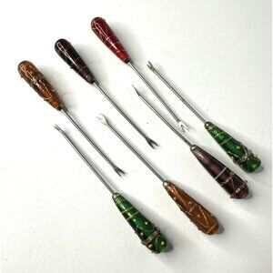 Pier 1 Imports 7 Hors D’Oeuvre Colorful Art Glass w/ Stainless Steel Picks